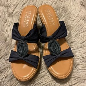 ITALIAN SHOEMAKERS Navy Blue Cork Wedges
